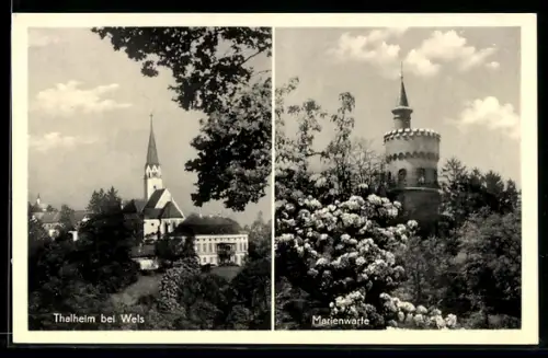 AK Thalheim bei Wels, Blick zur Kirche, Marienwarte