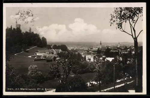 AK Wels, Stadtpanorama mit Marienwarte