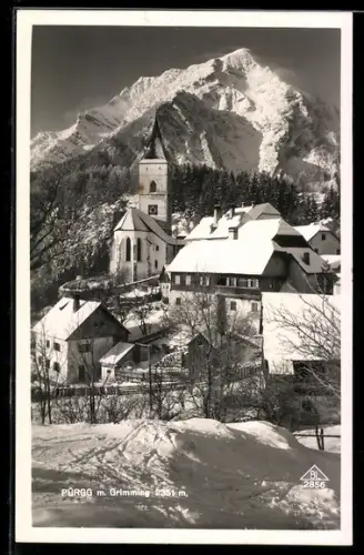 AK Pürgg, Kirche und Bergpanorama m. Grimming
