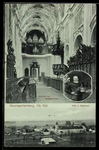 AK Baumgartenberg /Ob. Öst., Inneres der Klosterkirche, Panorama mit Kloster