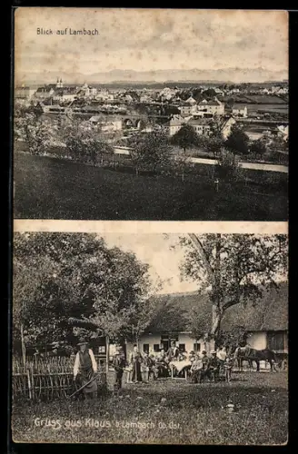 AK Lambach /O. Ö., Gasthof Klaus, Blick auf den Ort