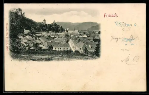 AK Friesach, Ortspartie mit Kirche