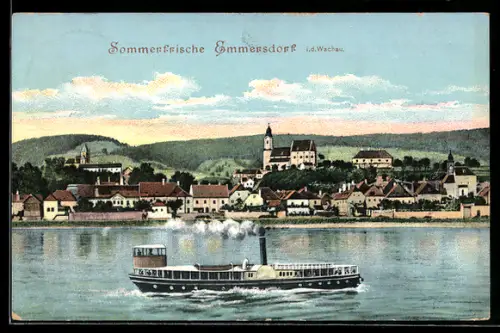 AK Emmersdorf /Wachau, Dampfer passiert die Ortschaft