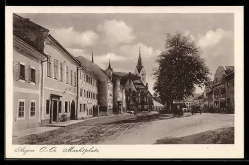 AK Aigen /O.-Oe., Marktplatz mit Strassenpartie