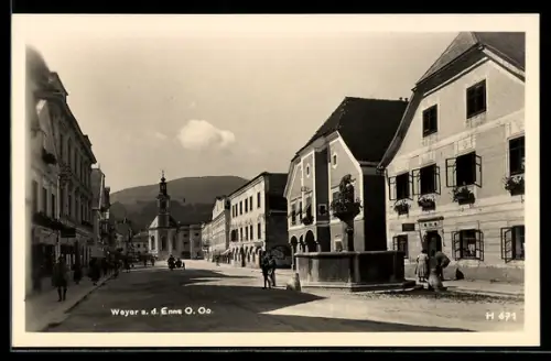 AK Weyer a. d. Enns, Strassenpartie mit Kirche