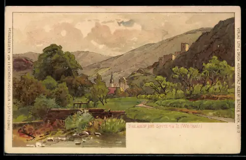 Lithographie Spitz a. d. D., Blick auf Erlahof
