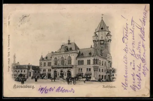 AK Korneuburg, Rathaus mit Strassenpartie