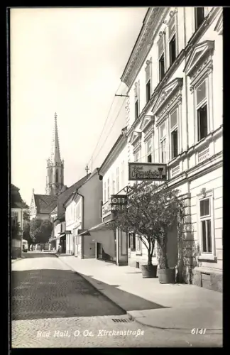 AK Bad Hall, Kirchenstrasse, Hotel Römerhof