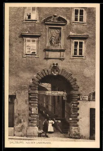 AK Salzburg, Linzergasse, Aufgang zum Kapuzinerberg