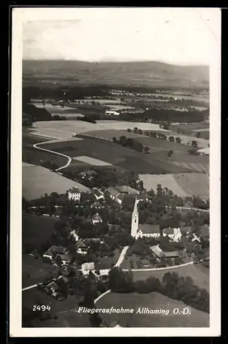 AK Allhaming, Fliegeraufnahme von Dorf und Umgebung