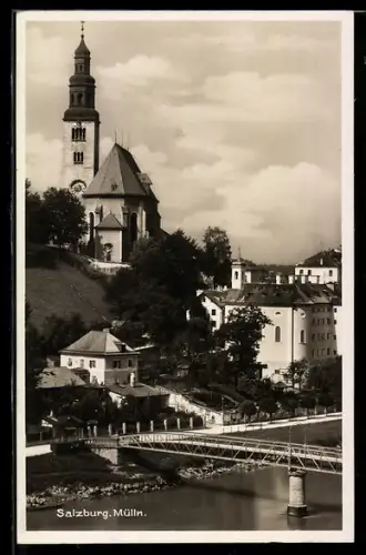 AK Salzburg, Mülln, Brückenpartie mit Kirche