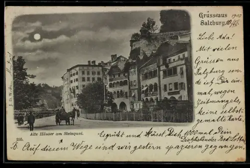 Mondschein-Lithographie Salzburg, Alte Häuser am Steinquai