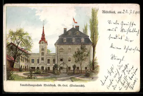 Künstler-AK Mistelbach, Blcik zur Haushaltungsschule