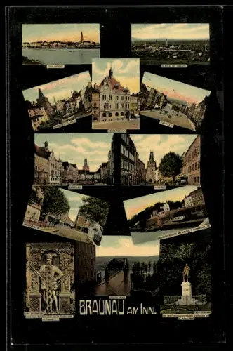 AK Braunau am Inn, Linzerstrasse, Schleifmühlgraben, Stadtplatz, Neue Rathaus