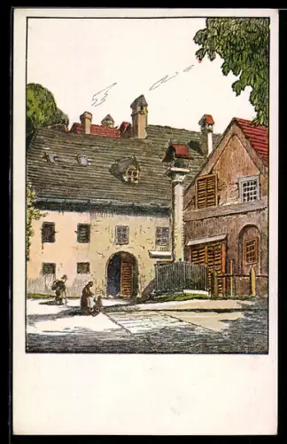 Künstler-AK Wels, Motiv aus der Ringstrasse