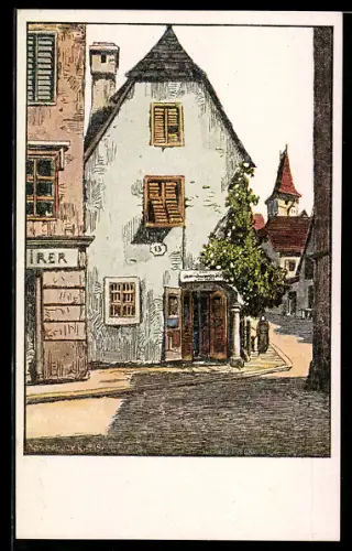 Künstler-AK Wels, Aus der Altstadt