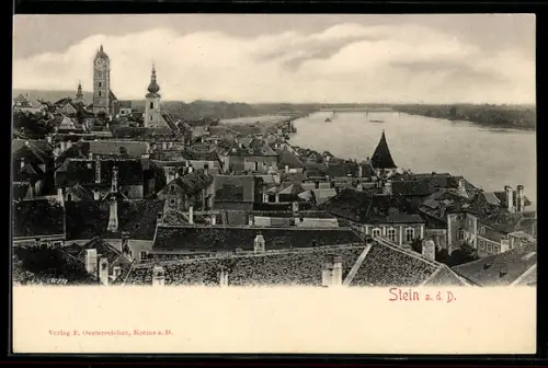 AK Stein a. d. D., Panorama mit Donau und Kirchen