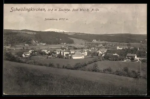 AK Scheiblingkirchen /N.-Oe., Dorfpanorama mit Kirche und Schneeberg