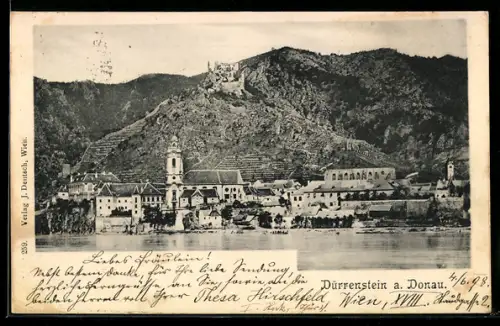 AK Dürrenstein a. Donau, Panorama mit Burgruine und Kirche
