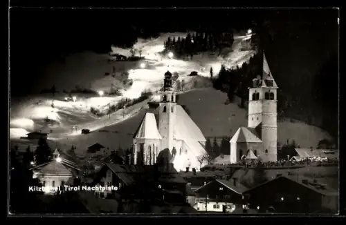 AK Kitzbühel /Tirol, Nachtpiste mit Kirchen