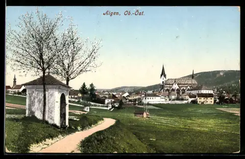 AK Aigen /Ob. Öst., Panorama mit Kirche