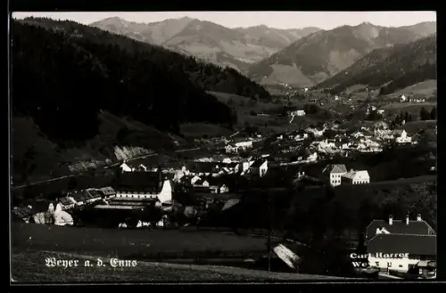AK Weyer a. d. Enns, Panorama mit Ort und Kirche