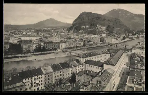 AK Salzburg, Panorama mit Salzach, Brücke und Festung Hohensalzburg