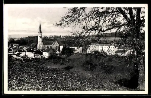 AK Mauerkirchen /O.-Ö., Panorama mit Kirche und Ortschaft