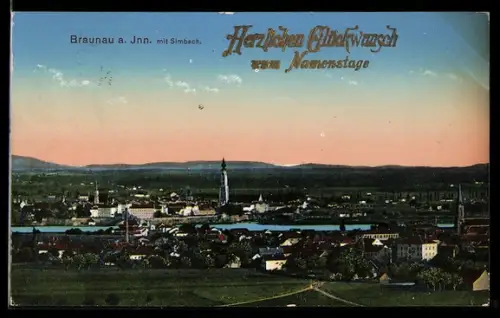 AK Braunau a. Inn, Panorama mit Simbach