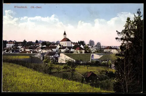 AK Wimsbach /Ob.-Oest., Panorama mit Kirche und Viadukt