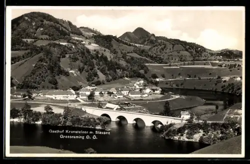 AK Grossraming /O. Ö., Gasthof Kronsteiner mit Stausee