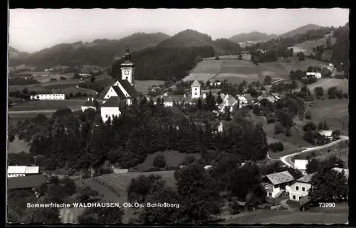 AK Waldhausen /Ob. Öst., Schlossberg mit Kirche und Dorf