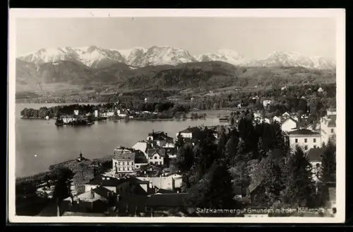 AK Gmunden /Salzkammergut, Panorama mit See und Höllengebirge
