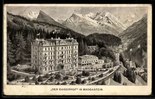AK Badgastein, Hotel Kaiserhof, Bergpanorama