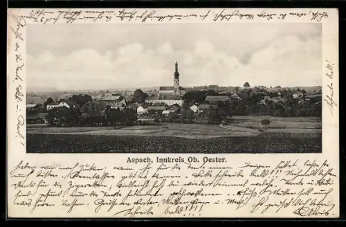 AK Aspach /Innkreis, Panorama mit Kirche