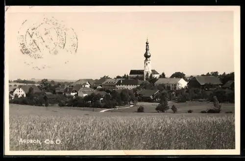 AK Aspach /Ob. O., Panorama mit Kirche