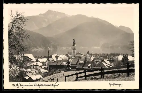 AK St. Gilgen im Salzkammergut, Dorf mit Kirche und Bergpanorama