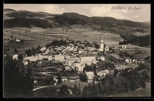 AK Haslach /Ob. Öst., Ortsansicht mit Kirche