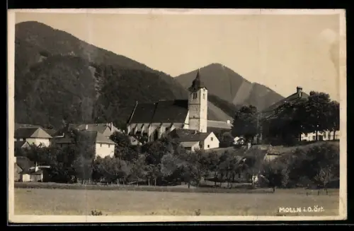 AK Molln i. O. Öst., Kirche und Ortspanorama
