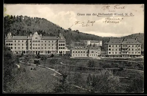 AK Alland /N. Ö., Heilanstalt mit Parkanlage