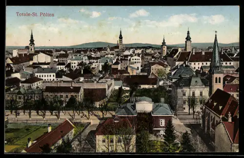 AK St. Pölten, Totale, Stadtpanorama mit Kirchen