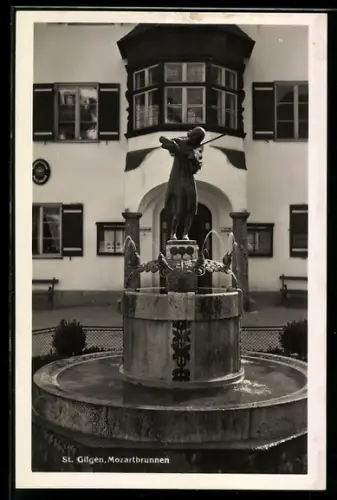 AK St. Gilgen, Mozartbrunnen
