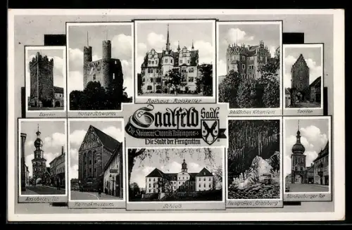 AK Saalfeld a. S., Darrtor, Saaltor, Schloss, Heimatmuseum