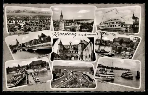 AK Konstanz am Bodensee, Rathaus, Konzil, Rheinbrücke