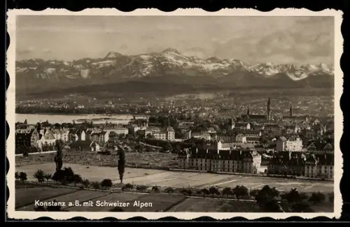 AK Konstanz a. B., Stadtansicht mit Schweizer Alpen