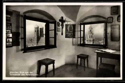AK München, Petersturm, Blick aus der Turmstube