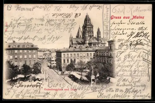 AK Mainz, Gutenbergplatz und Dom