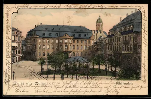 AK Mainz, Schillerplatz mit Pavillon