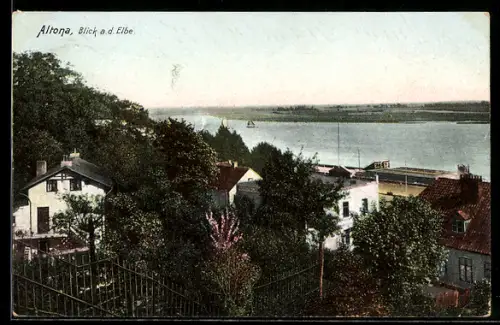 AK Hamburg-Altona, Panoramablick zur Elbe