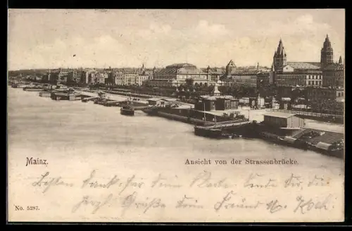 AK Mainz, Ansicht von der Strassenbrücke